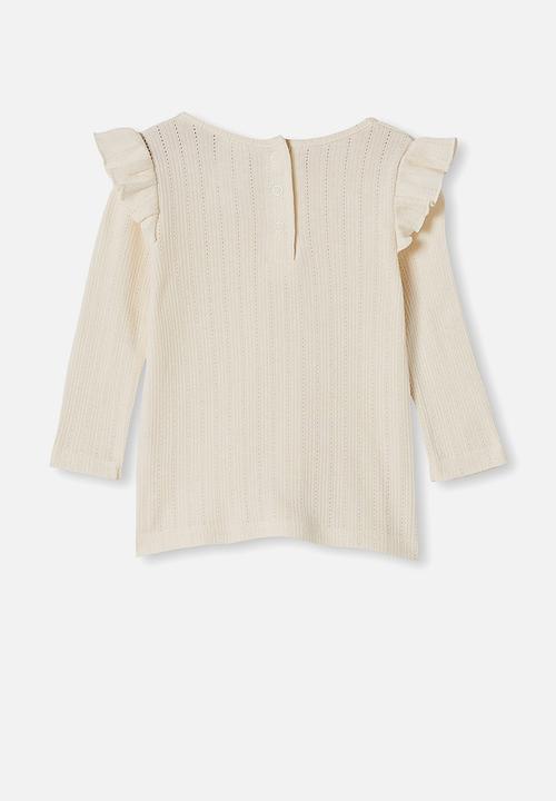Cotton On - Cindy long sleeve pointelle top - beige 