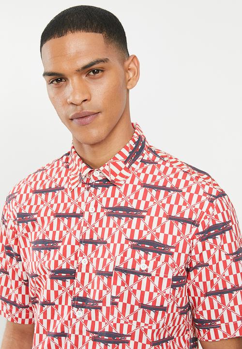 Mami Wata - Crocodile log shirt - red & blue 