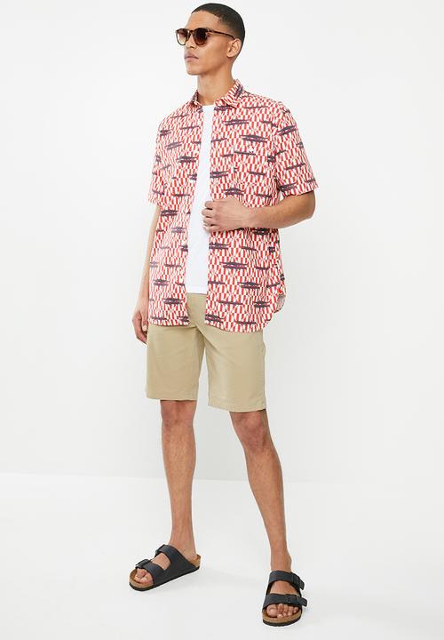 Mami Wata - Crocodile log shirt - red & blue 