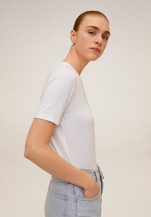 MANGO - T-shirt ribor - white