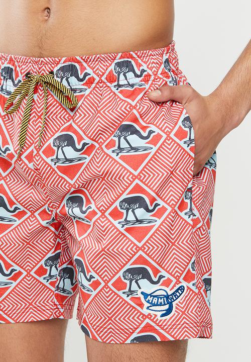 Mami Wata - Surfing ostrich surf trunk - red & blue
