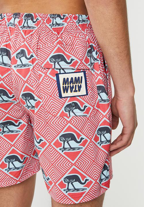 Mami Wata - Surfing ostrich surf trunk - red & blue