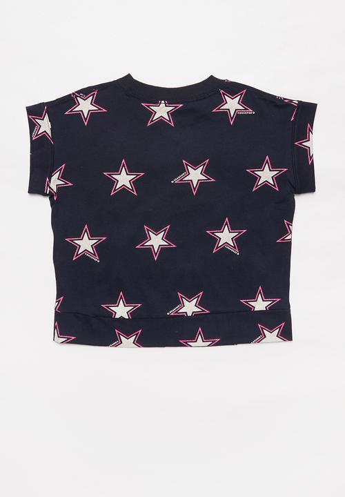 Converse - Converse all over print boxy knit top - navy & pink