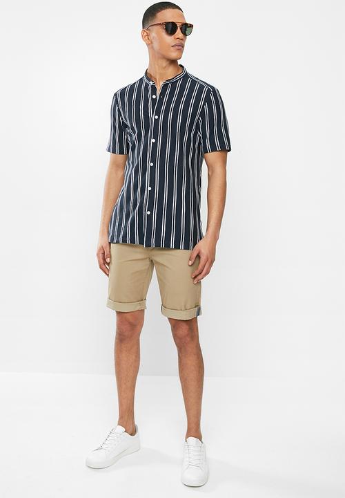 Brave Soul - Monk shirts - navy & white 