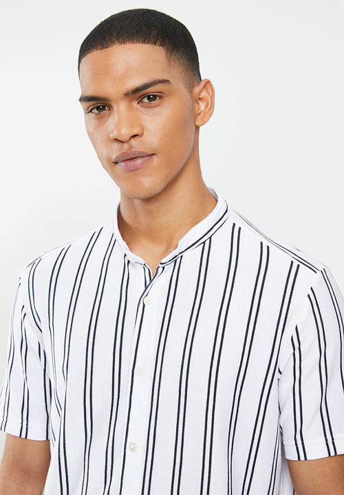 Brave Soul - Monk shirts - white & navy 