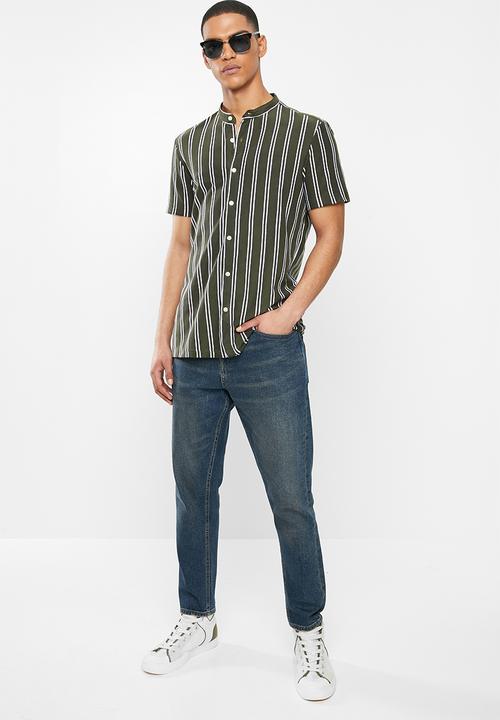 Brave Soul - Monk shirts - khaki & white 