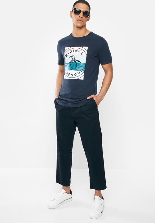 Original Penguin - Stripey box stamp T-shirt - navy