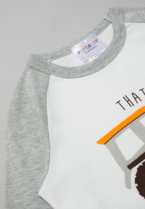 Pop Candy - Boys printed long sleeve tee - grey & white