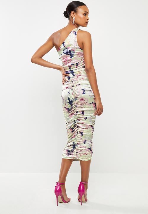 Missguided - Floral one shoulder stretch satin midi - multi