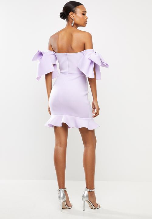 Missguided - Scuba ruffle bow bardot mini dress - purple