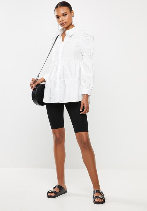 Missguided - Poplin ruched sleeve smock shirt - white