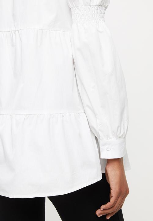 Missguided - Poplin ruched sleeve smock shirt - white