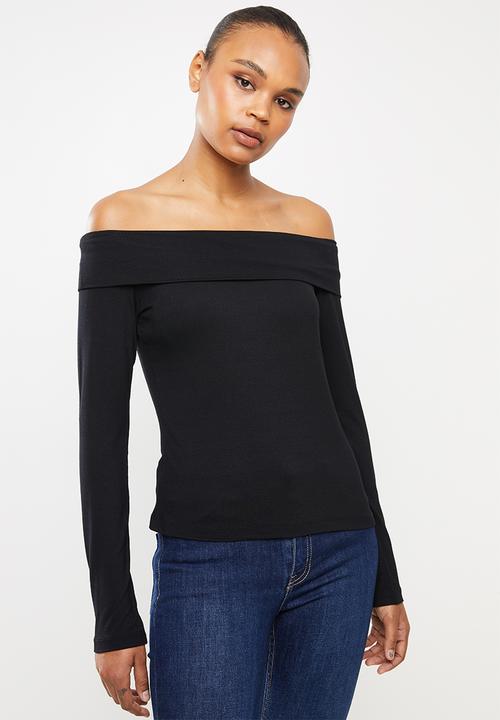 edit - Bardot off-the-shoulder top - black