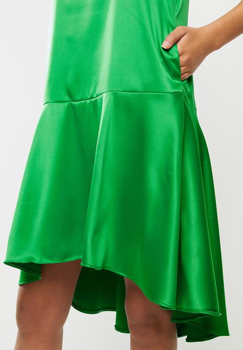 VELVET - Ducchess satin dropped waist sleeveless dress - green
