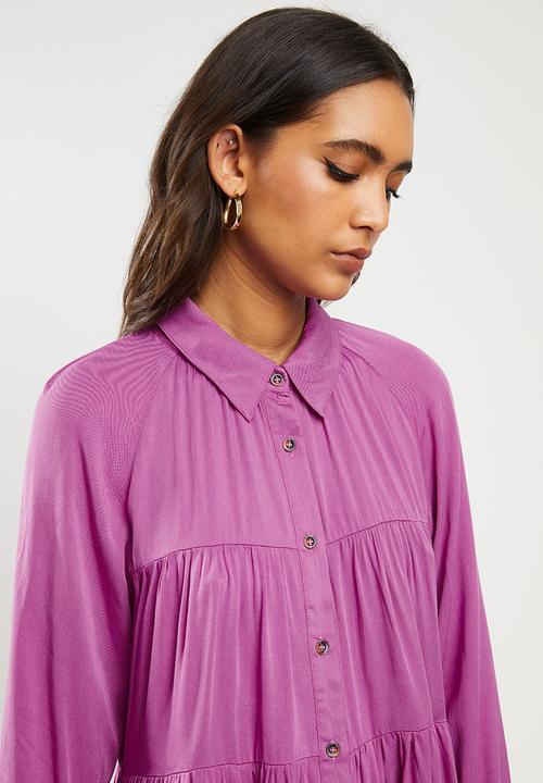 Glamorous - Tiered long sleeve dress - purple 