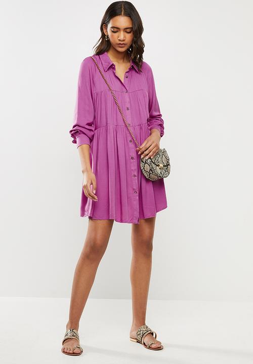 Glamorous - Tiered long sleeve dress - purple 