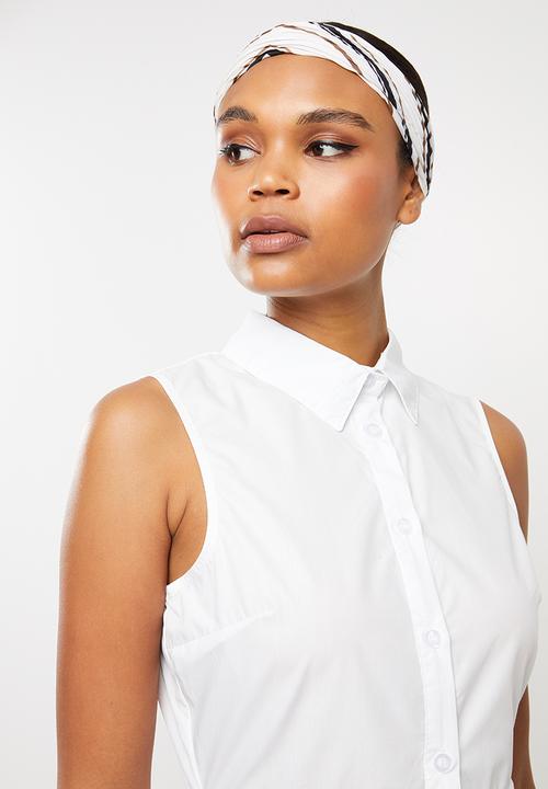 Missguided - Poplin sleeveless shirt dress - white