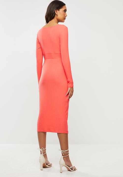 Glamorous - V-neck midi dress - coral