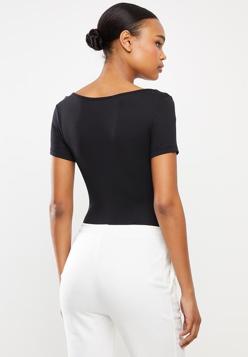 Missguided - Popper short sleeve bodysuit - black