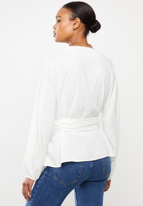 Missguided - Belted longline shirt - white