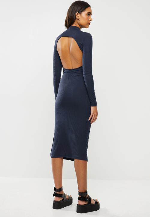 Glamorous - Bodycon turtle neck midi with slit - navy