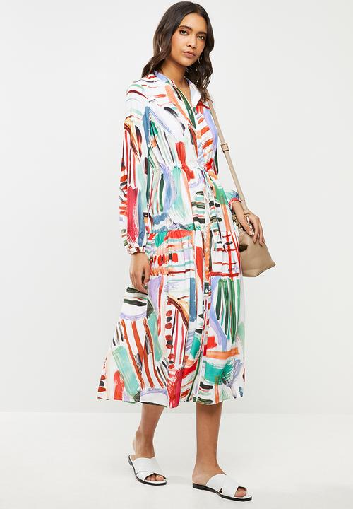 Glamorous - Paint strokes midi with high neck - multi