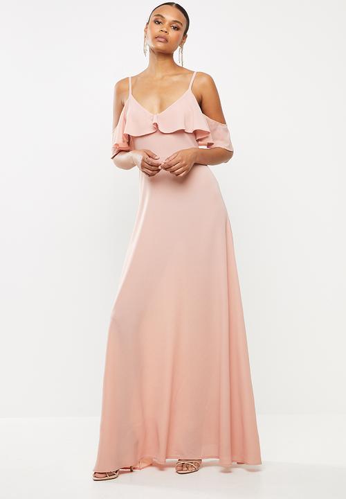 Missguided - Bubble crepe cold shoulder maxi dress - pink