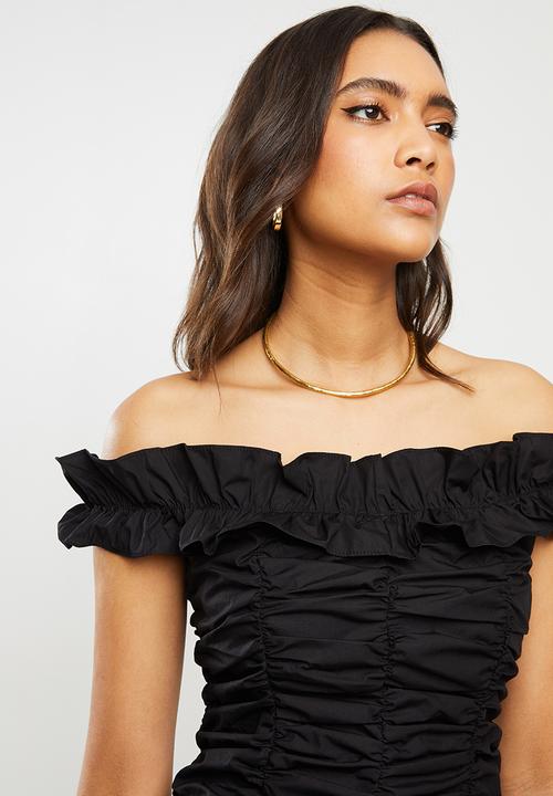 Glamorous - Ruched off shoulder dress - black