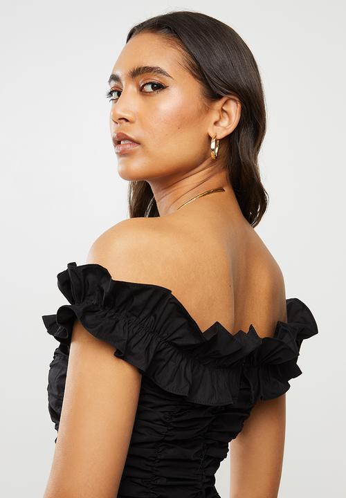 Glamorous - Ruched off shoulder dress - black