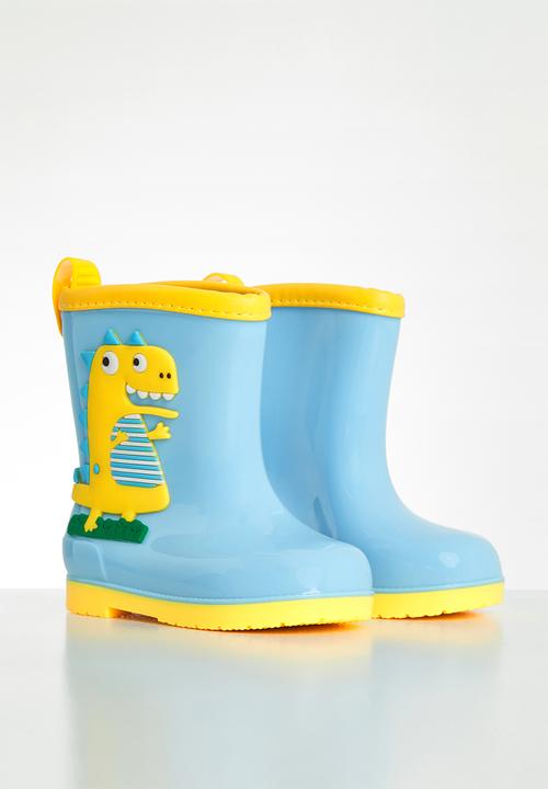 Pop Candy - Boys dino rain boots - blue & yellow
