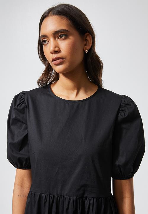 Superbalist - Poplin tiered dress - black
