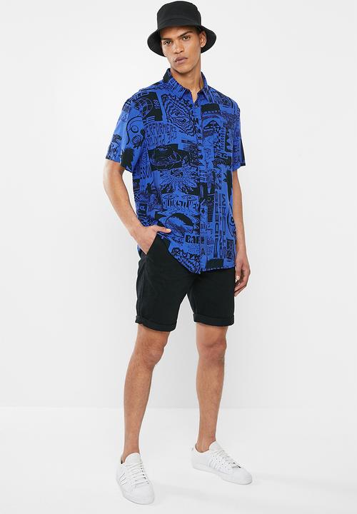 Quiksilver - Fluid geo short sleeve shirt - blue & black 