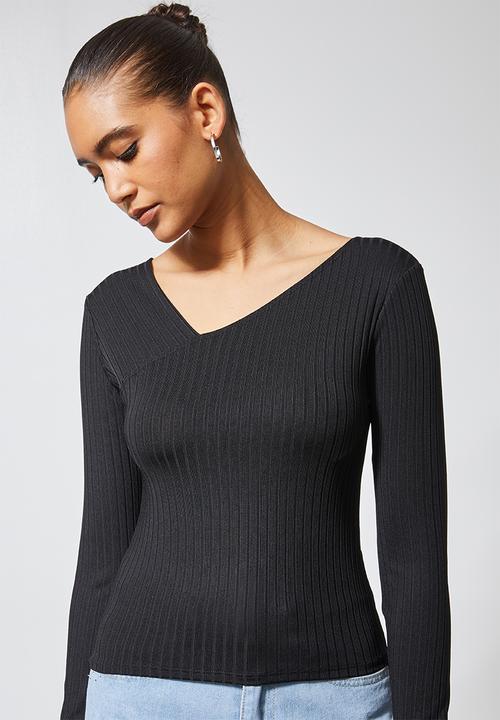 Superbalist - Wide rib asymmetric neckline top - black