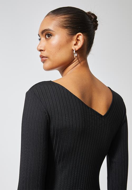 Superbalist - Wide rib asymmetric neckline top - black
