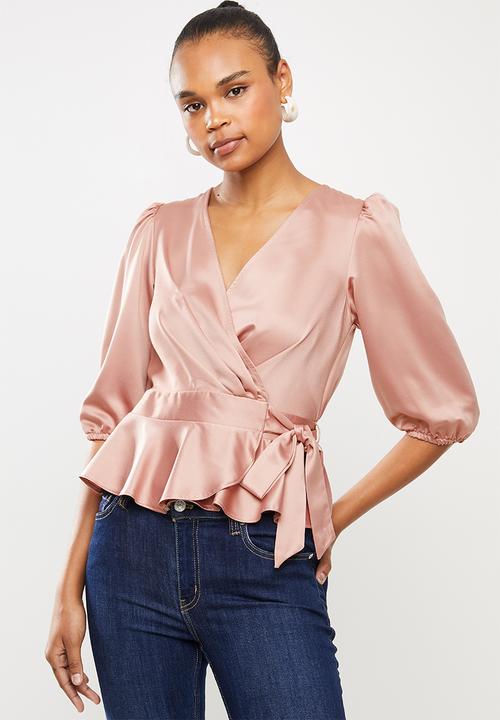 satin wrap blouse