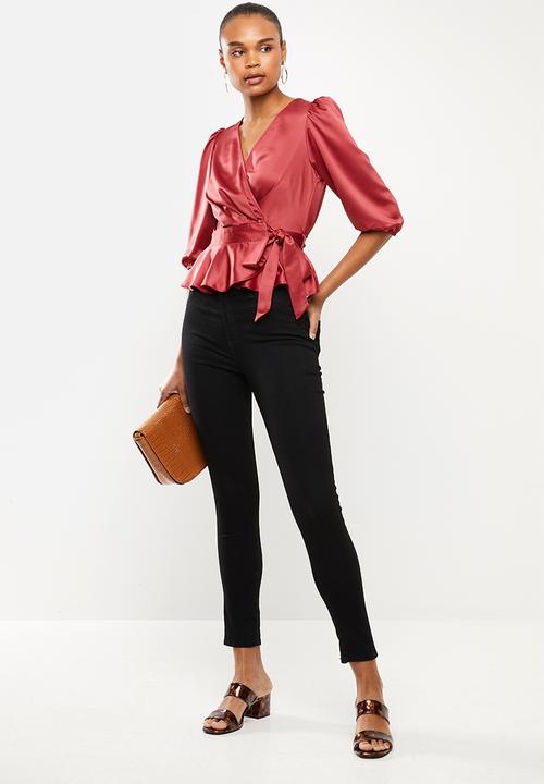 MILLA - Satin wrap blouse - clay