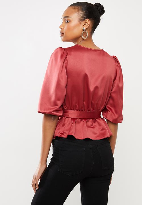 MILLA - Satin wrap blouse - clay