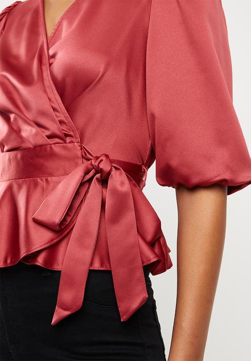 MILLA - Satin wrap blouse - clay