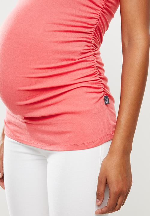Cherry Melon - Side gauge short sleeve melange top - coral