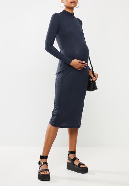 Glamorous - Maternity bodycon turtle neck midi with slit - navy