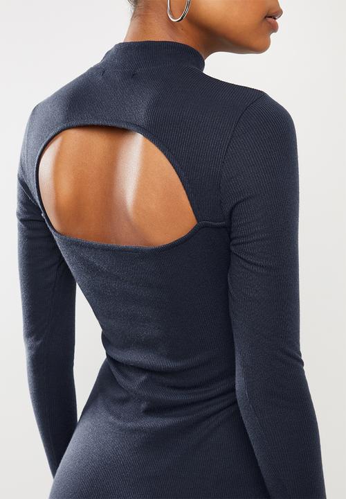 Glamorous - Maternity bodycon turtle neck midi with slit - navy