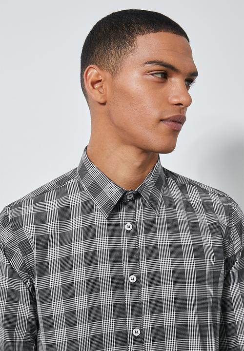 Superbalist - Jos slim fit long sleeve shirt - black & white 