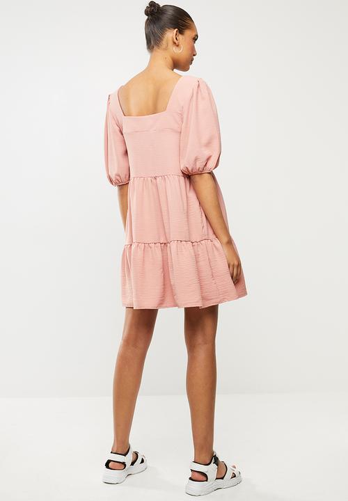 Blake - Tiered square neck mini dress - pink