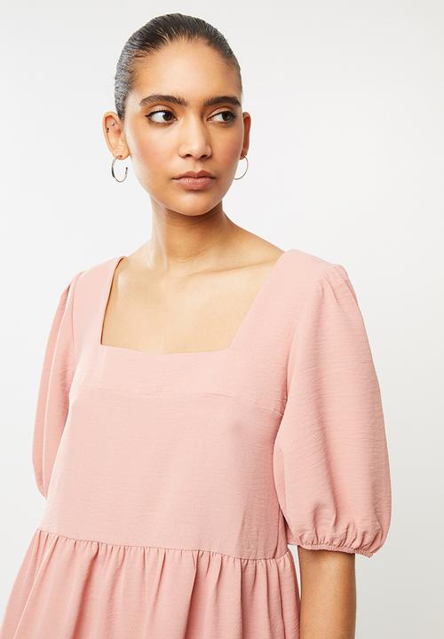 Blake - Tiered square neck mini dress - pink
