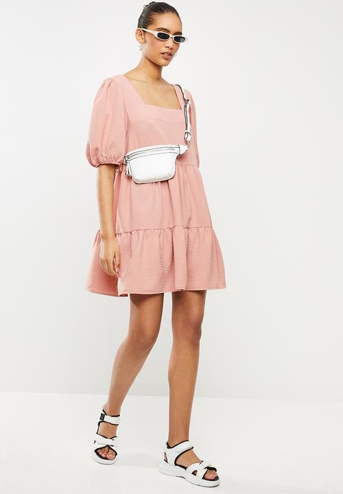 Blake - Tiered square neck mini dress - pink