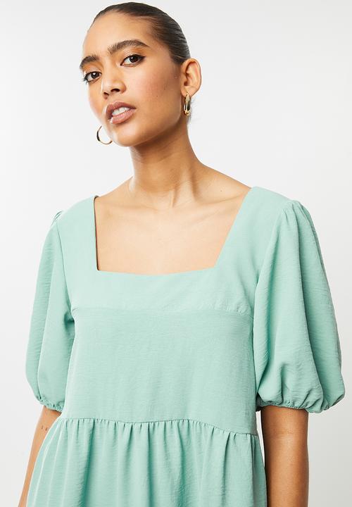 Blake - Tiered square neck mini dress - sage