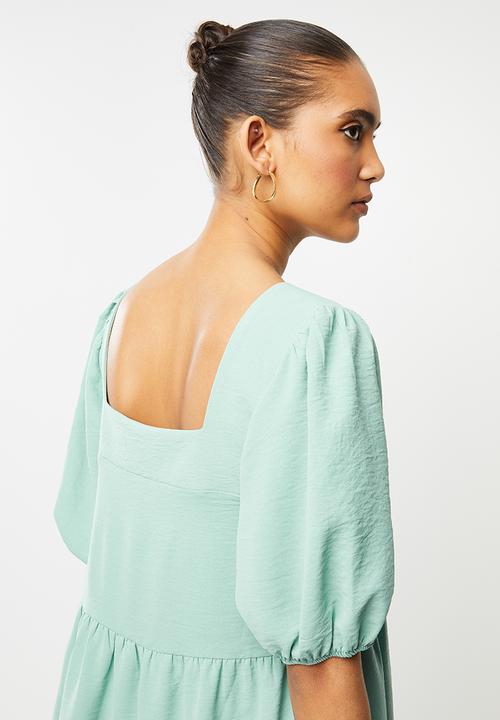 Blake - Tiered square neck mini dress - sage