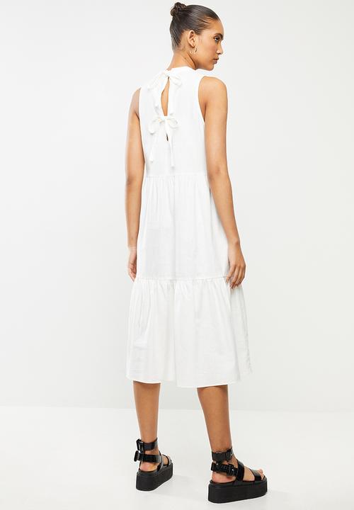 Blake - Linen rayon tiered midi tiered dress - white 