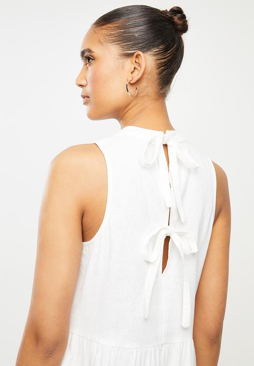 Blake - Linen rayon tiered midi tiered dress - white 