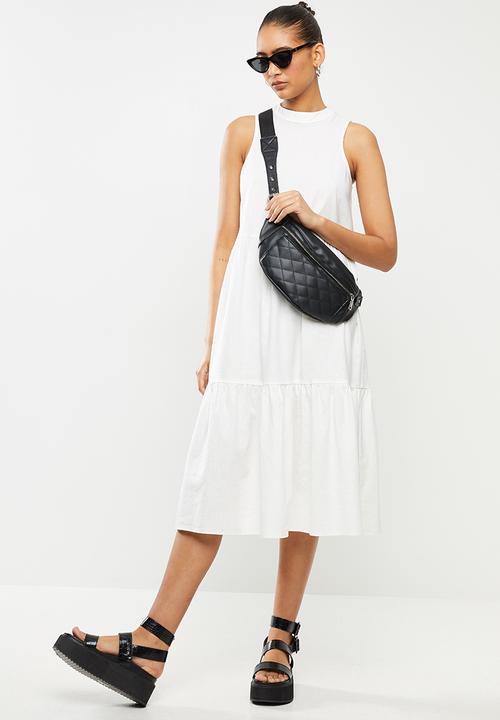 Blake - Linen rayon tiered midi tiered dress - white 